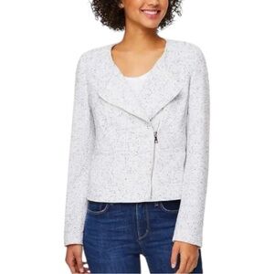 LOFT Outlet White/Heather Gray Speckled Ribbed Moto Jacket Bomber Blazer  Small